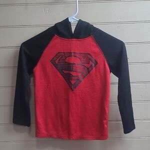 Superman Kids Long Sleeve Shirt With Hoodie - Red and Black
